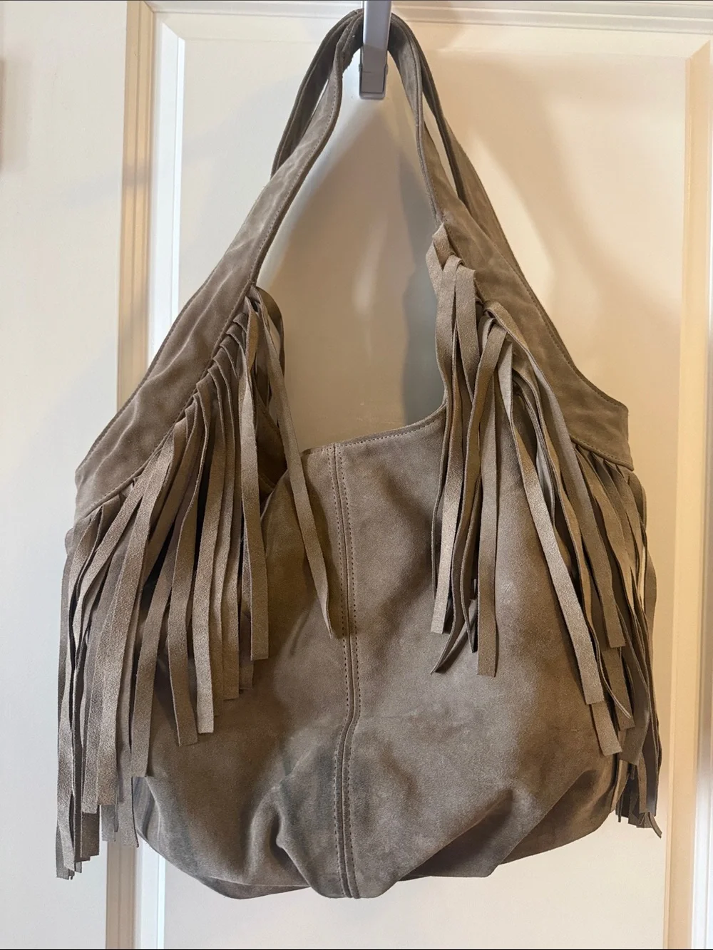 GUC JJ Winters XXL Taupe Suede Fringe Hobo Bag